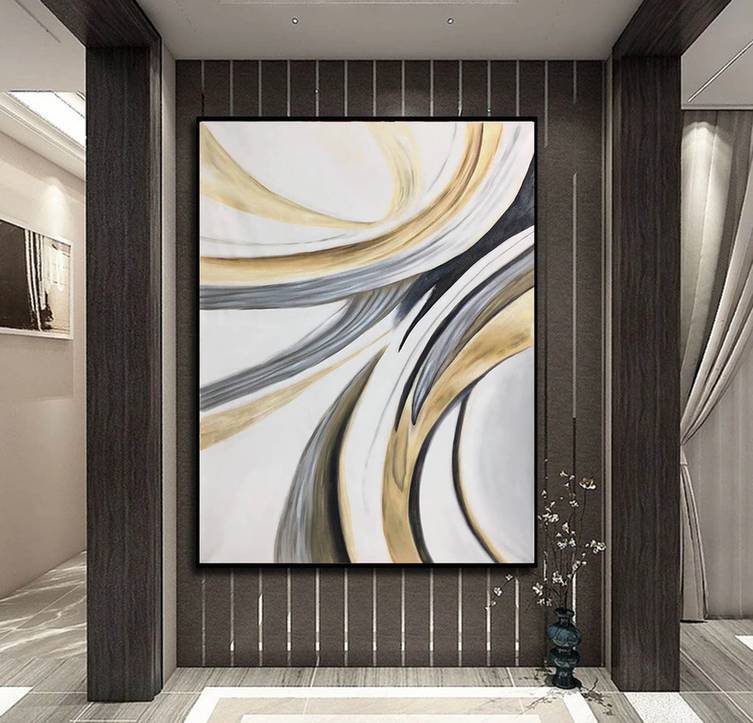 Leaf Gray Contemporary Abstract Canvas Artwork MYB3M wall art